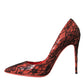 Orange Black Lace Leather Heels Pumps Shoes