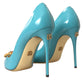 Blue Gold Leather Crystals Heels Pumps Shoes
