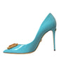Blue Gold Leather Crystals Heels Pumps Shoes