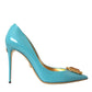 Blue Gold Leather Crystals Heels Pumps Shoes
