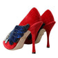Red Velvet Sequin Crystal Heels Pumps Shoes