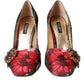 Multicolor Floral Jacquard Crystal Heels Pumps Shoes