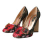 Multicolor Floral Jacquard Crystal Heels Pumps Shoes