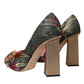 Multicolor Floral Jacquard Crystal Heels Pumps Shoes