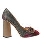 Multicolor Floral Jacquard Crystal Heels Pumps Shoes