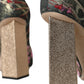 Multicolor Floral Jacquard Crystal Heels Pumps Shoes