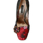 Multicolor Floral Jacquard Crystal Heels Pumps Shoes
