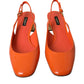 Orange Embellished Leather Slingback Shoes