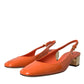 Orange Embellished Leather Slingback Shoes