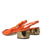 Orange Embellished Leather Slingback Shoes