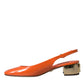 Orange Embellished Leather Slingback Shoes