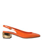 Orange Embellished Leather Slingback Shoes