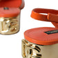 Orange Embellished Leather Slingback Shoes