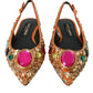 Orange Satin Crystals Flats Sandals Shoes