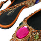 Orange Satin Crystals Flats Sandals Shoes