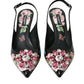 Black Roses Crystal Heels Slingback Shoes