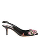 Black Roses Crystal Heels Slingback Shoes