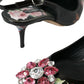 Black Roses Crystal Heels Slingback Shoes