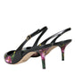 Black Floral Leather Heels Slingback Shoes