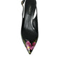 Black Floral Leather Heels Slingback Shoes
