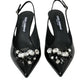 Black Patent Leather Crystal Slingback Shoes