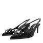 Black Patent Leather Crystal Slingback Shoes