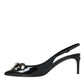 Black Patent Leather Crystal Slingback Shoes