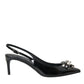 Black Patent Leather Crystal Slingback Shoes