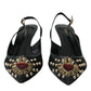 Black Mesh Embellished Heel Slingbacks Shoes