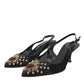 Black Mesh Embellished Heel Slingbacks Shoes