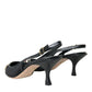 Black Mesh Embellished Heel Slingbacks Shoes