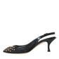 Black Mesh Embellished Heel Slingbacks Shoes