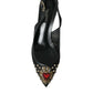 Black Mesh Embellished Heel Slingbacks Shoes