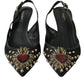 Black Mesh Embellished Heel Slingbacks Shoes