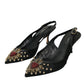 Black Mesh Embellished Heel Slingbacks Shoes