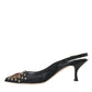 Black Mesh Embellished Heel Slingbacks Shoes
