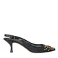 Black Mesh Embellished Heel Slingbacks Shoes