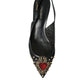 Black Mesh Embellished Heel Slingbacks Shoes