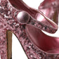 Pink Sequin Mary Jane Pumps High Heels Shoes