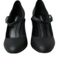 Black Leather Mary Jane Pumps Heels Shoes