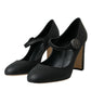Black Leather Mary Jane Pumps Heels Shoes