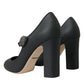 Black Leather Mary Jane Pumps Heels Shoes