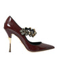 Bordeaux Leather Crystal Pumps Shoes