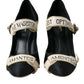 Black Brocade Mary Janes Crystal Pumps Shoes