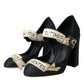 Black Brocade Mary Janes Crystal Pumps Shoes