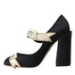 Black Brocade Mary Janes Crystal Pumps Shoes