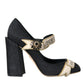 Black Brocade Mary Janes Crystal Pumps Shoes