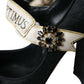 Black Brocade Mary Janes Crystal Pumps Shoes
