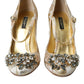 Gold Jacquard Crystal Mary Janes Pumps Shoes
