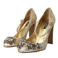 Gold Jacquard Crystal Mary Janes Pumps Shoes